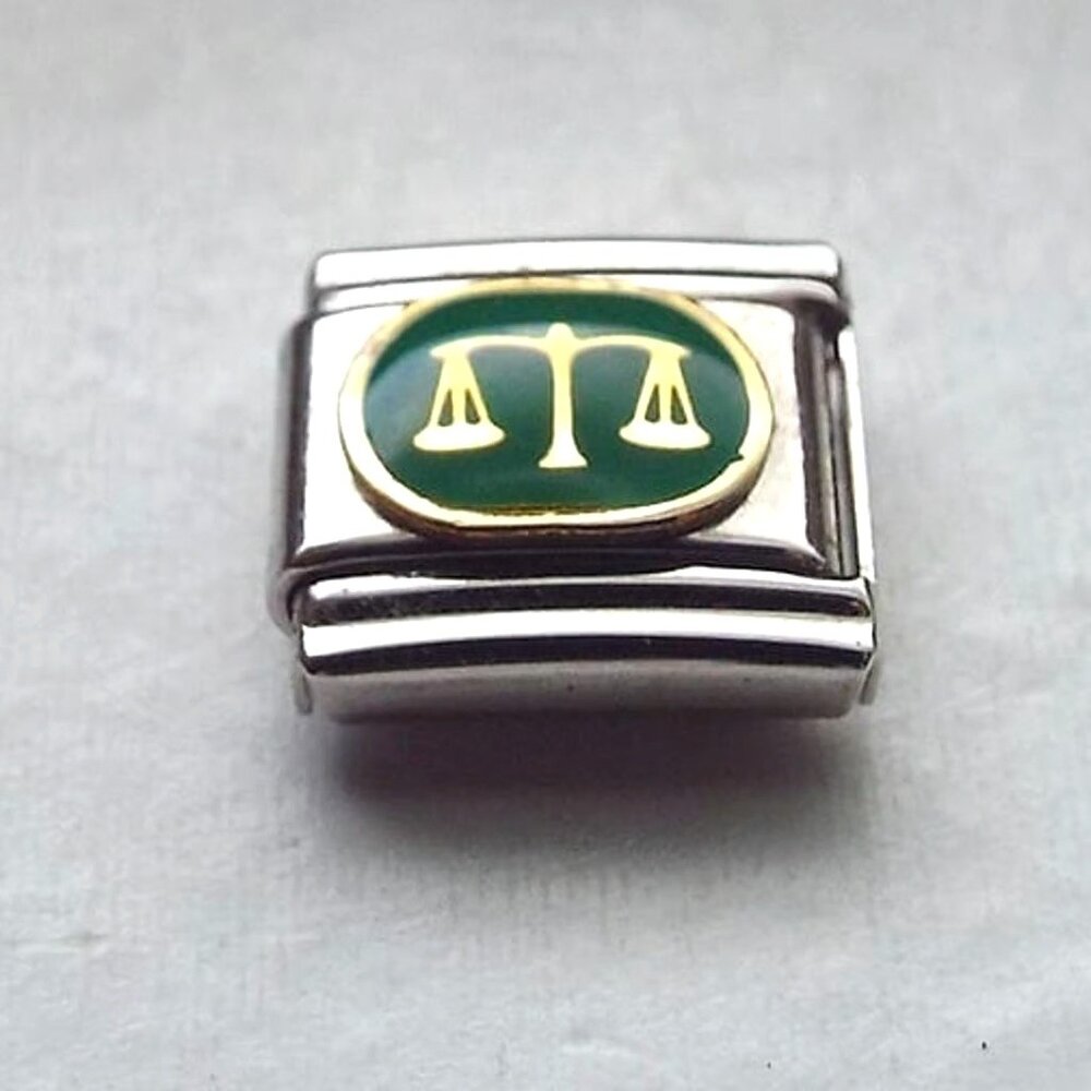 Libra on green enamel oval 9mm stainless steel italian charm bracelet link new
